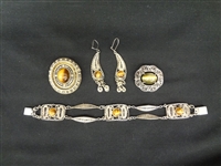 Israel Sterling Silver Tiger and Cats Eye Jewelry Group