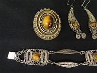 Israel Sterling Silver Tiger and Cat's Eye Jewelry Group