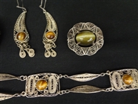 Israel Sterling Silver Tiger and Cat's Eye Jewelry Group
