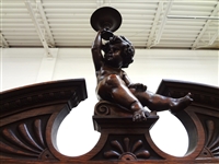 Styled After R.J. Horner Bevel Demilune Curio Cabinet Putti Finial Center
