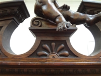 Styled After R.J. Horner Bevel Demilune Curio Cabinet Putti Finial Center