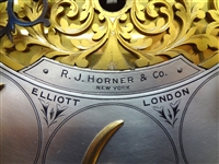 R. J. Horner Grandfather Clock Mahogany Case J.J. Elliott Movement, Harrington Chime Tubes