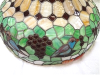 Arts and Crafts Domed Chandelier Stained Glass Lamp Shade Birds and Fruit