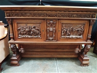 Italian Renaissance Revival (10) Piece Dining Set, Carved Frieze, Full Lion Detail