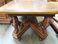 Italian Renaissance Revival (10) Piece Dining Set, Carved Frieze, Full Lion Detail