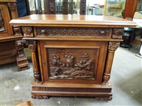 Italian Renaissance Revival (10) Piece Dining Set, Carved Frieze, Full Lion Detail