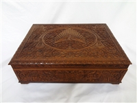 Hand Carved Wooden Chest Box With Shelf Eagle Detail
