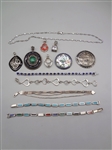 Group of Sterling Silver Jewelry: Bracelets, Brooches, Pendants, Necklaces