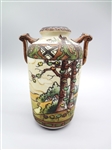 Nippon Hand Painted Raised Relief Double Handle Vase