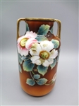 Nippon Hand Painted Floral Brown Double Handle Vase