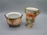 Nippon Hand Painted Vase and Squat Pot