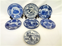 (7) Flow Blue Transfer Ware Souvenir Plates
