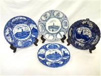 (4) Flow Blue Transfer Ware Souvenir Plates