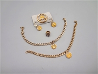 10k Gold Ohio Bell Group: Brooch, Earrings, 2 Bracelets, Pinback