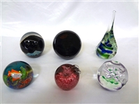 (6) Glass Paperweights: Murano, Selkirk and Others