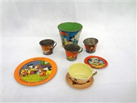 Vintage Walt Disney Tin Lithographed Childrens Plates, Bucket