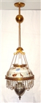 Victorian Hand Painted Floral Shade Prisms Hanging Lamp
