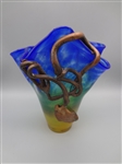 Art Glass Vase With Applied Copper Design