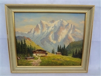 Original Oil Painting Signed Lobis Mountain Landscape