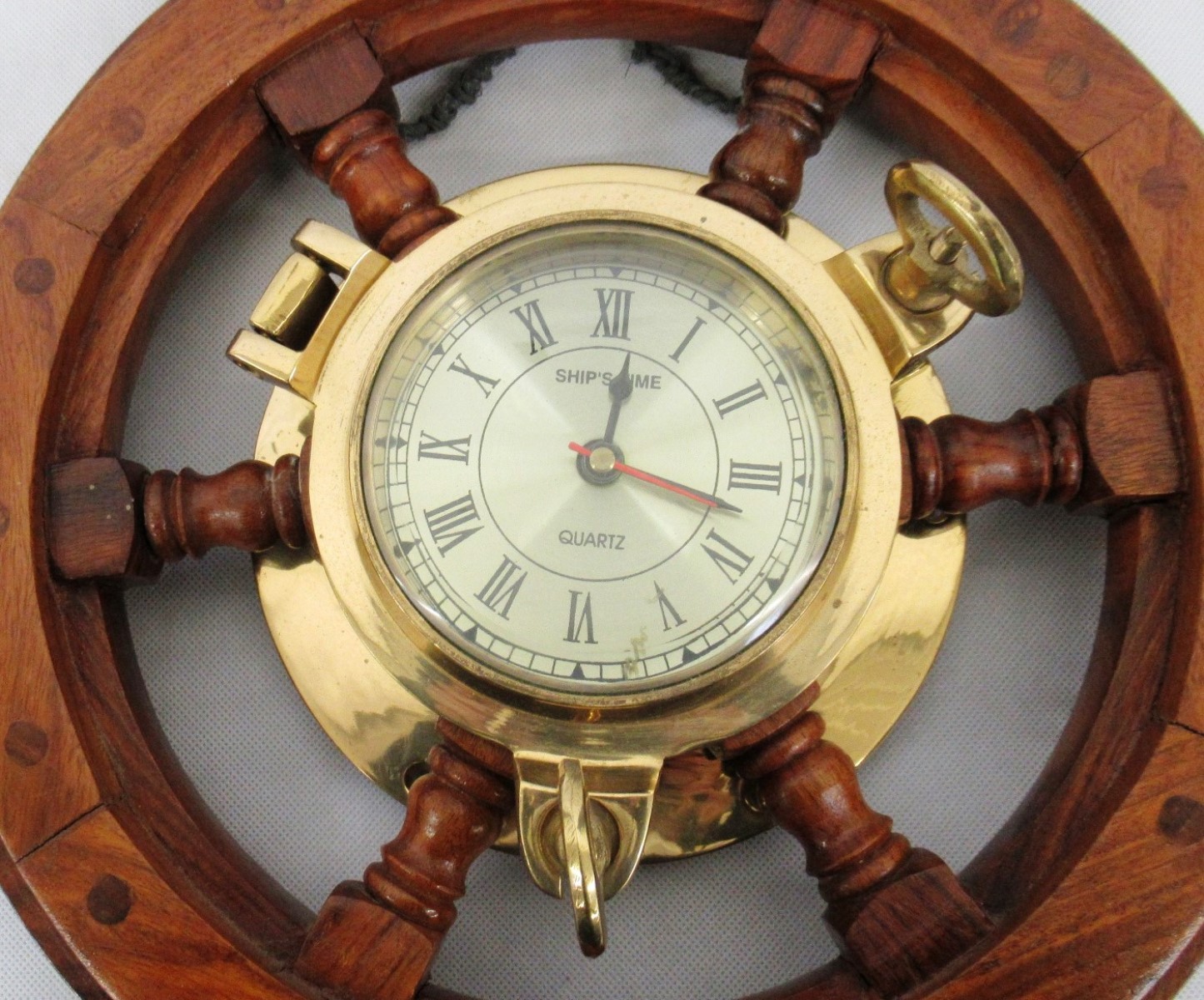 Lot Detail - Pair Wood and Brass Nautical Ships Wheel Mirror and Clock