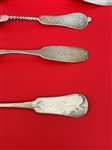 (4) Coin Silver Flatware Pieces; H.I. Sawyer, Seib and Ankeny, J.H. Potts, Cornelius A. Burr: 