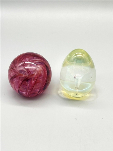 (2) Glass Paperweights Including Eickholt Egg