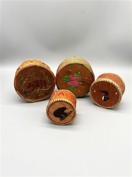 (4) Native American Birch Bark and Porcupine Quill Baskets/Trays