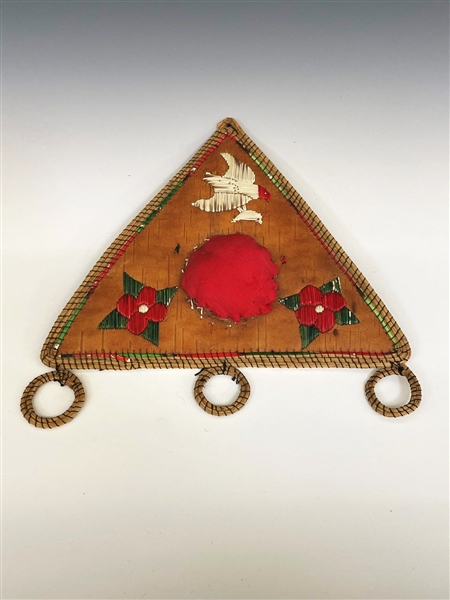 Native American Birch Bark and Porcupine Quill Pin Cushion Tray