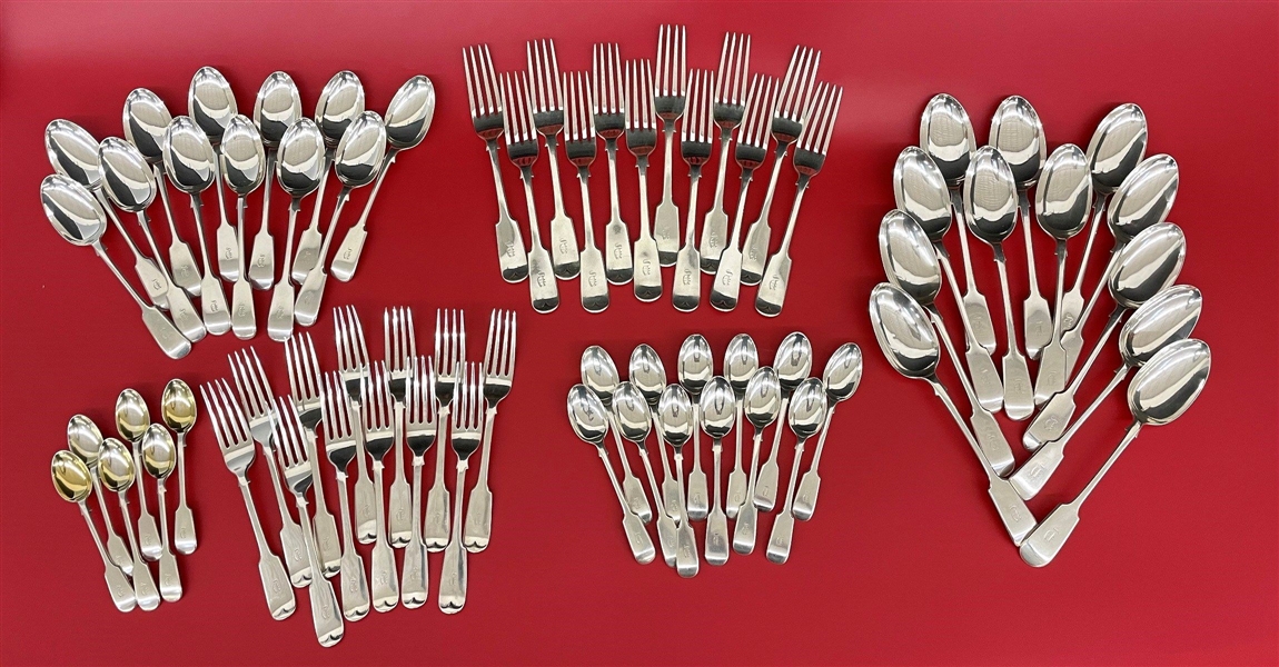 (66) Piece Elkington and Co. Sterling Silver Flatware Set c.1900