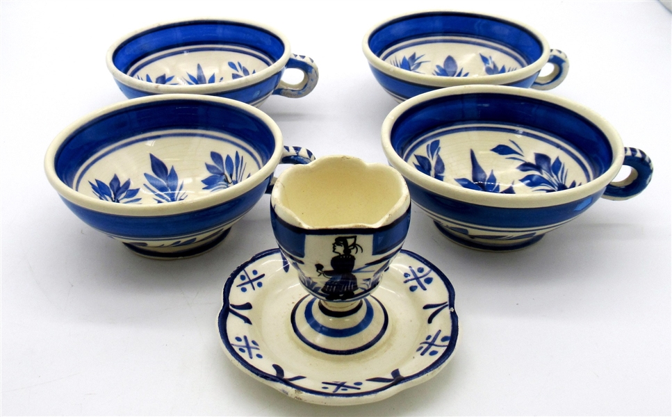 Quimper Faience Tea Coffee Cups and Egg Cup