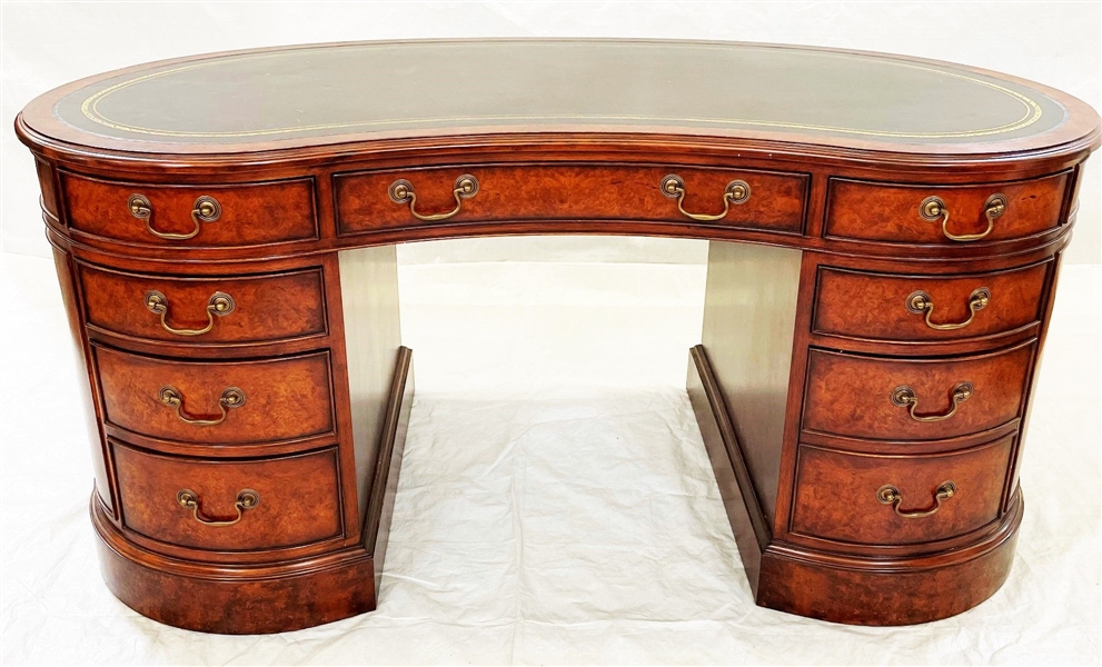 Lloyd Buxton Kidney Form Leather Top Executive Desk