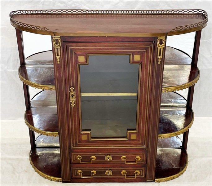 French Mirrored and One Door Wall Shelf With Brass mounts