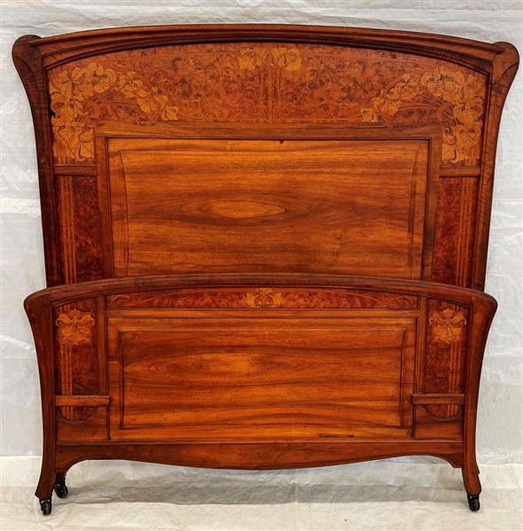 Art Nouveau Full Bed Frame Signed J. Baster Lyon