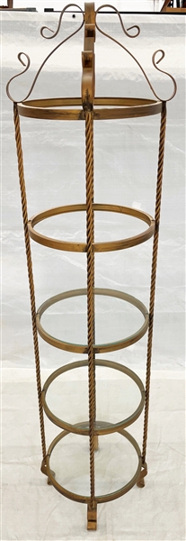 Brass Five Glass Shelf Pedestal Plant Stand