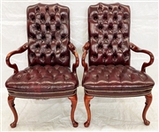 Pair of Tufted Leather Executive Gooseneck Chairs