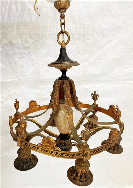 Empire Bronze Chandelier With Threaded Glass Shade Center