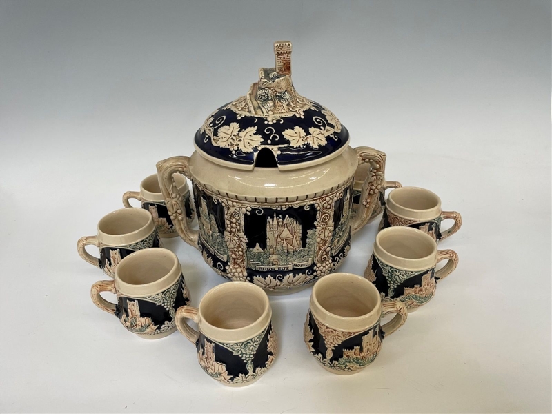 German Punch Bowl and Eight Cups Castles of Germany
