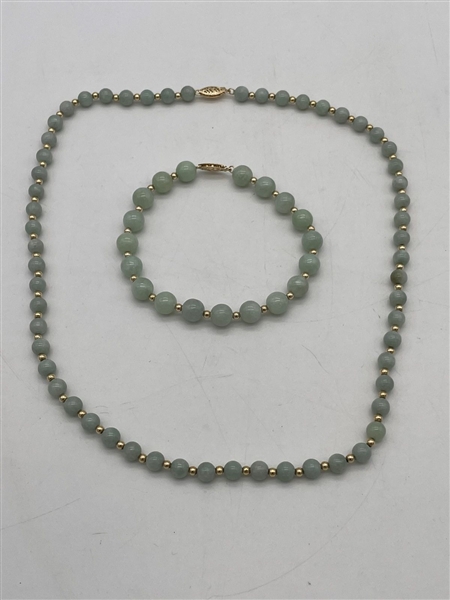 14k Gold and Jade Necklace and Bracelet