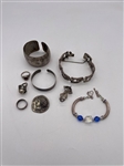 Group of Sterling Silver Jewelry: Bracelets, Brooches, Rings