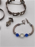 Group of Sterling Silver Jewelry: Bracelets, Brooches, Rings