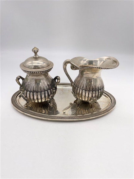 .800 Silver Creamer and Sugar on Tray