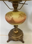 Pair Fenton Burmese Custard Table Lamps Hand Painted and Signed