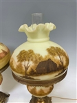 Pair Fenton Burmese Custard Table Lamps Hand Painted and Signed