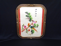 Hand Embroidered Oriental Silk set in Art Deco Frame