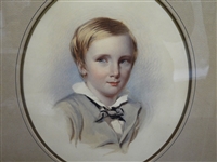 Victorian Boy Portrait Lithograph With gouache Gilt Frame
