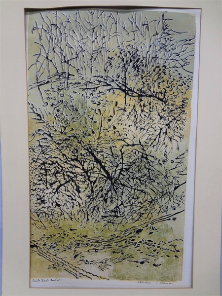E. Freeman Artist Proof Woodblock "Winter Weeds"