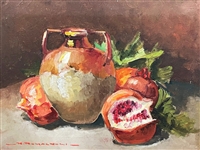 R. Romagnoli (Italy) Original Oil on Canvas: Still Life Pomegranates and Jug