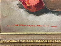 R. Romagnoli (Italy) Original Oil on Canvas: Still Life Pomegranates and Jug