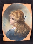 Oval Pastel Portrait Painting Young Girl