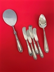 (6) Gorham Sterling Silver Pancake Server, Spreaders, Large Spoon "Edgeworth" 1922 